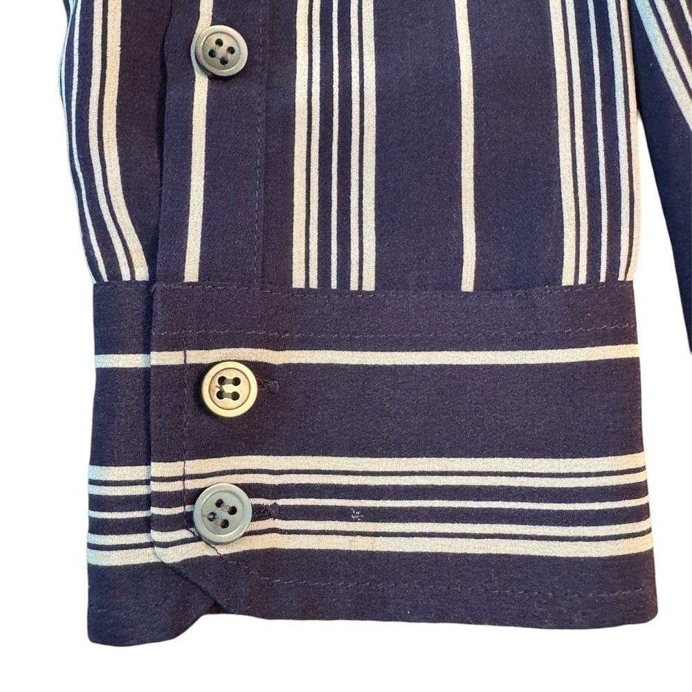 Madewell Silk Blouse Oversized Women Size Small Navy Blue and Ivory Stripes - Picture 12 of 12